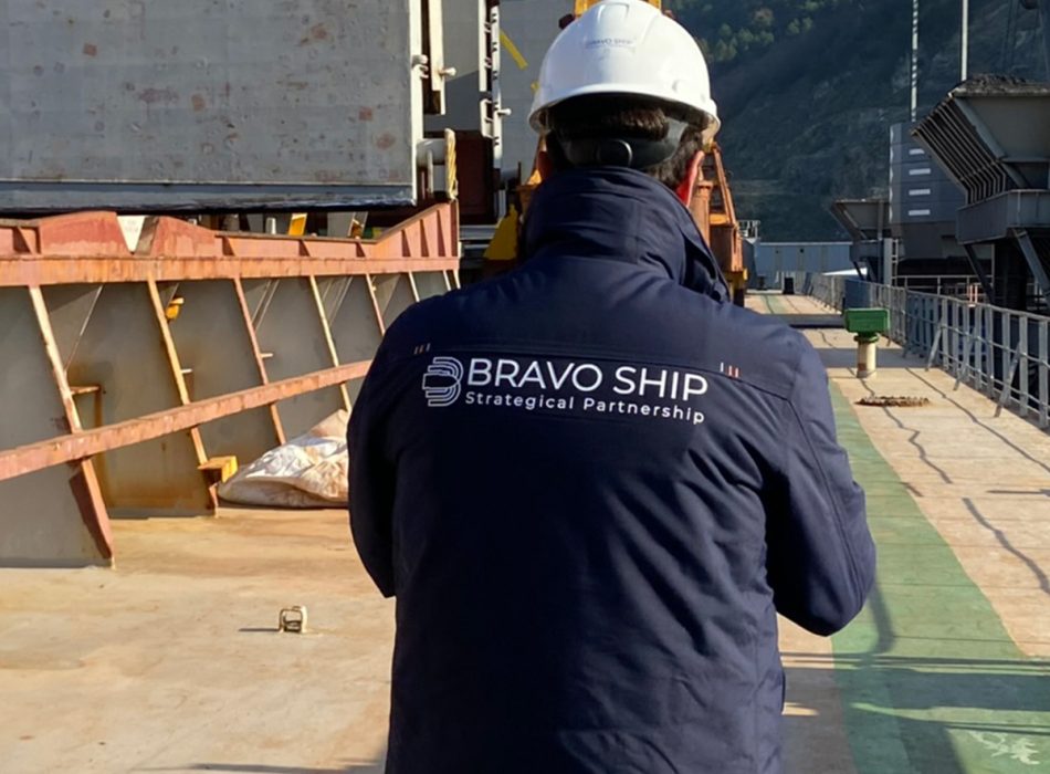 Professional conducting a third-party inspection on a ship.