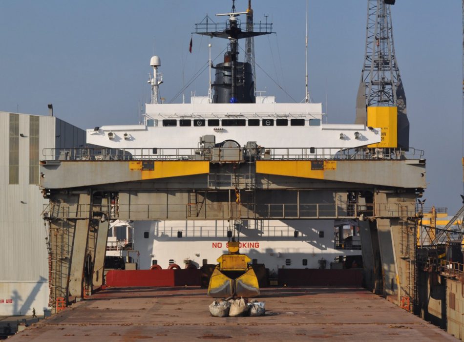 A view of ship repair operations at the Tuzla shipyard.