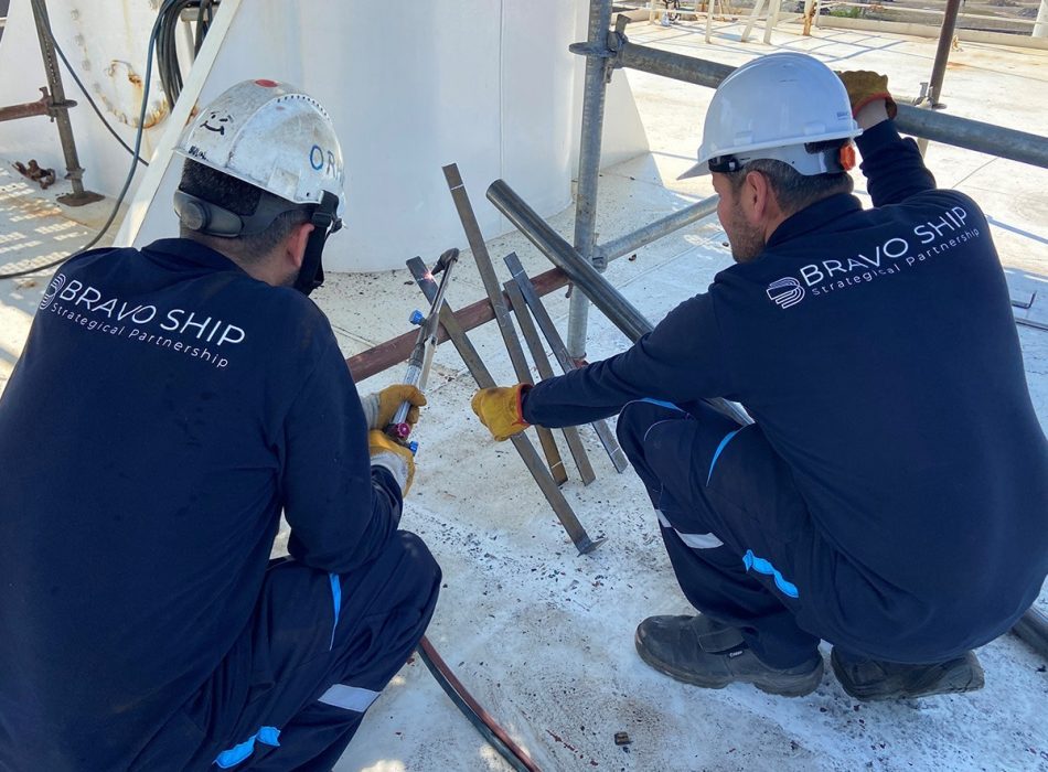 Two Bravo Ship team members engaged in a welding operation at a shipyard in Yalova, exemplifying the company's commitment to excellence and client satisfaction.