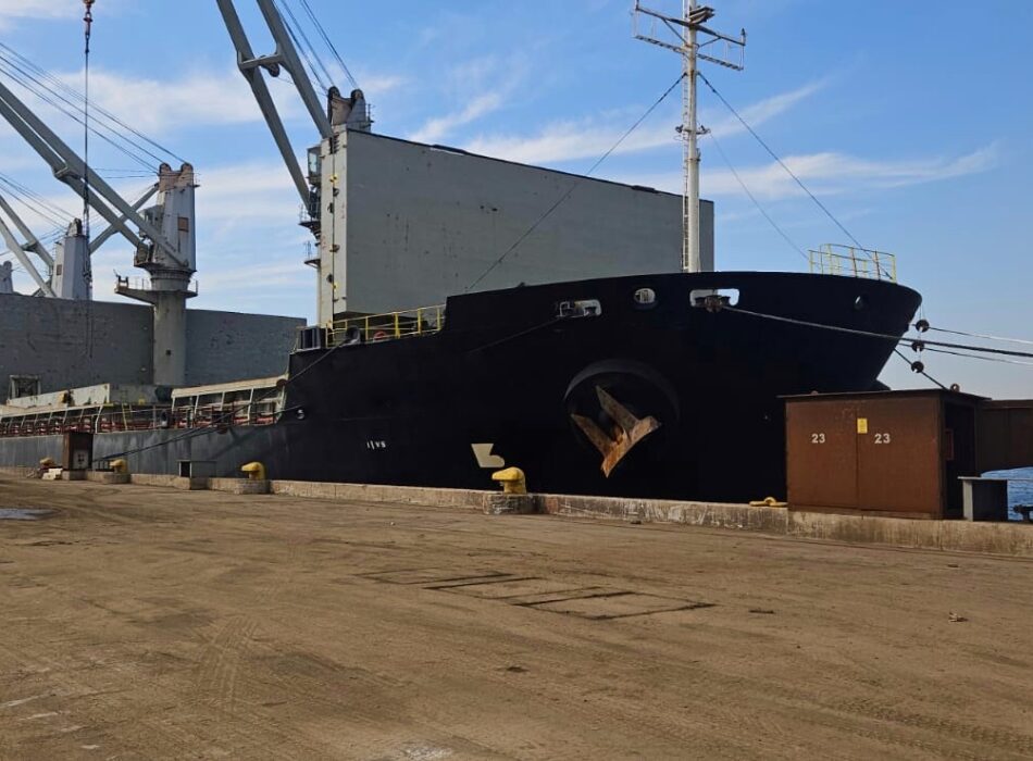 Commercial vessel berthed at a Turkish port, ready for technical services including HVAC maintenance.