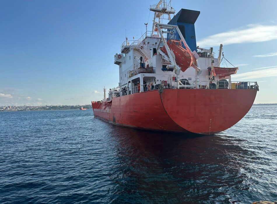 Tanker vessel undergoing IG system repair and compressor replacement at anchorage in Turkey by Bravo Ship technical team.