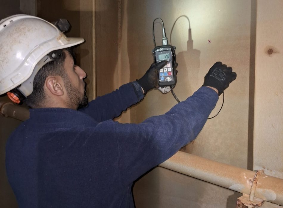 Ultrasonic Thickness Measurement (UTM) inspection onboard a vessel in Turkey during class survey and structural condition assessment by Bravo Ship.