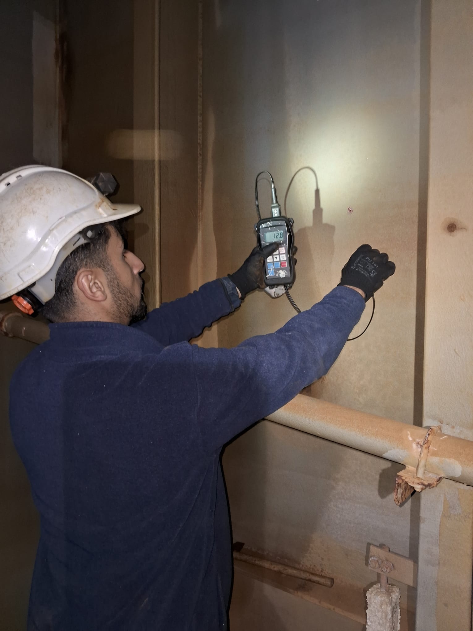 Ultrasonic Thickness Measurement (UTM) inspection onboard a vessel in Turkey during class survey and structural condition assessment by Bravo Ship.